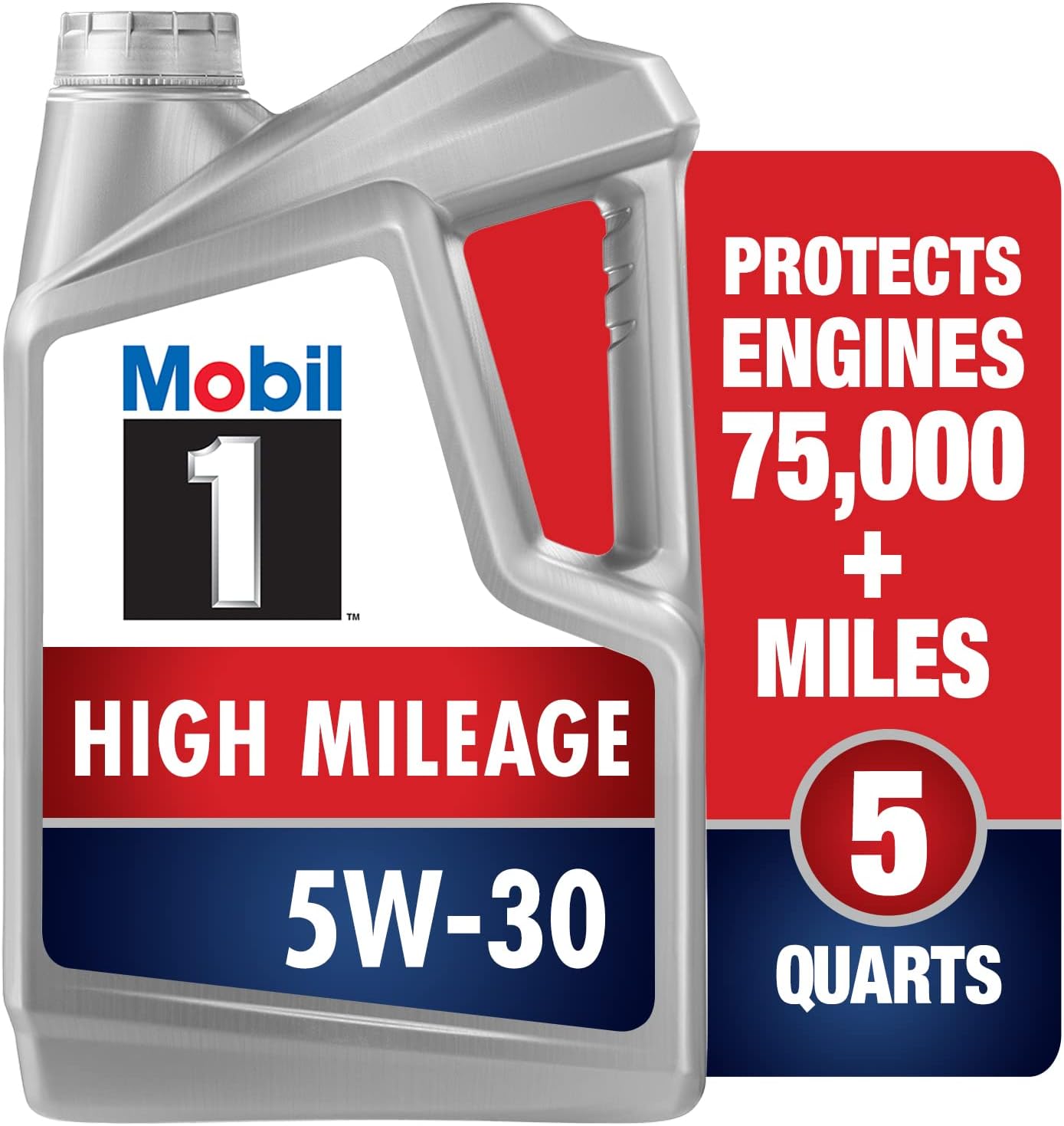 Mobil 1 High Mileage Full Synthetic 5W-30 Motor Oil – 5 Qt