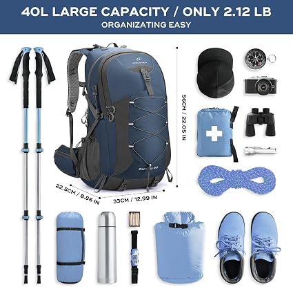 Lightweight 40L Hiking Travel Backpack