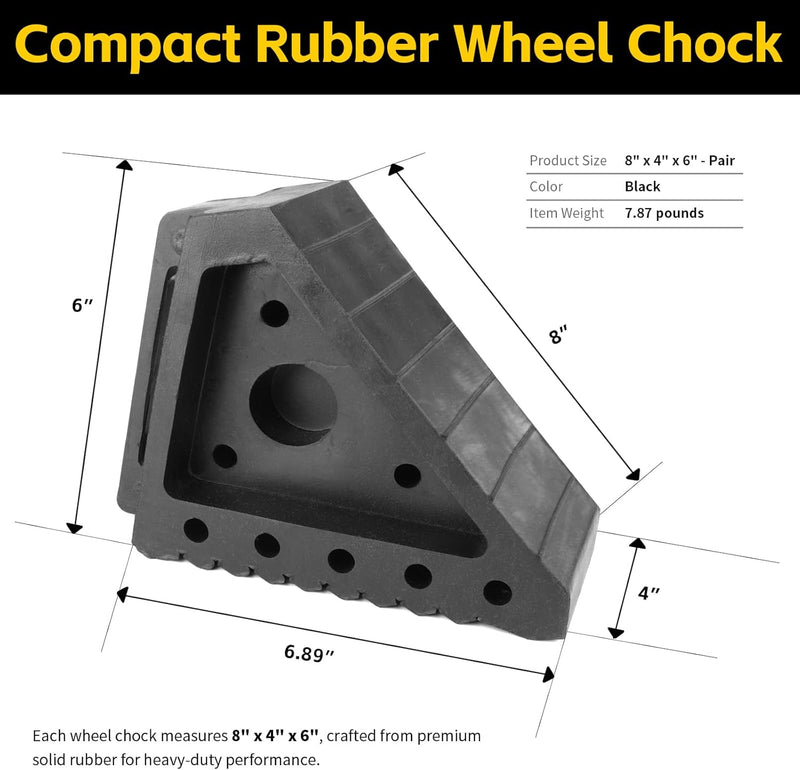 Heavy-Duty Solid Rubber Wheel Chocks – 2 Pack