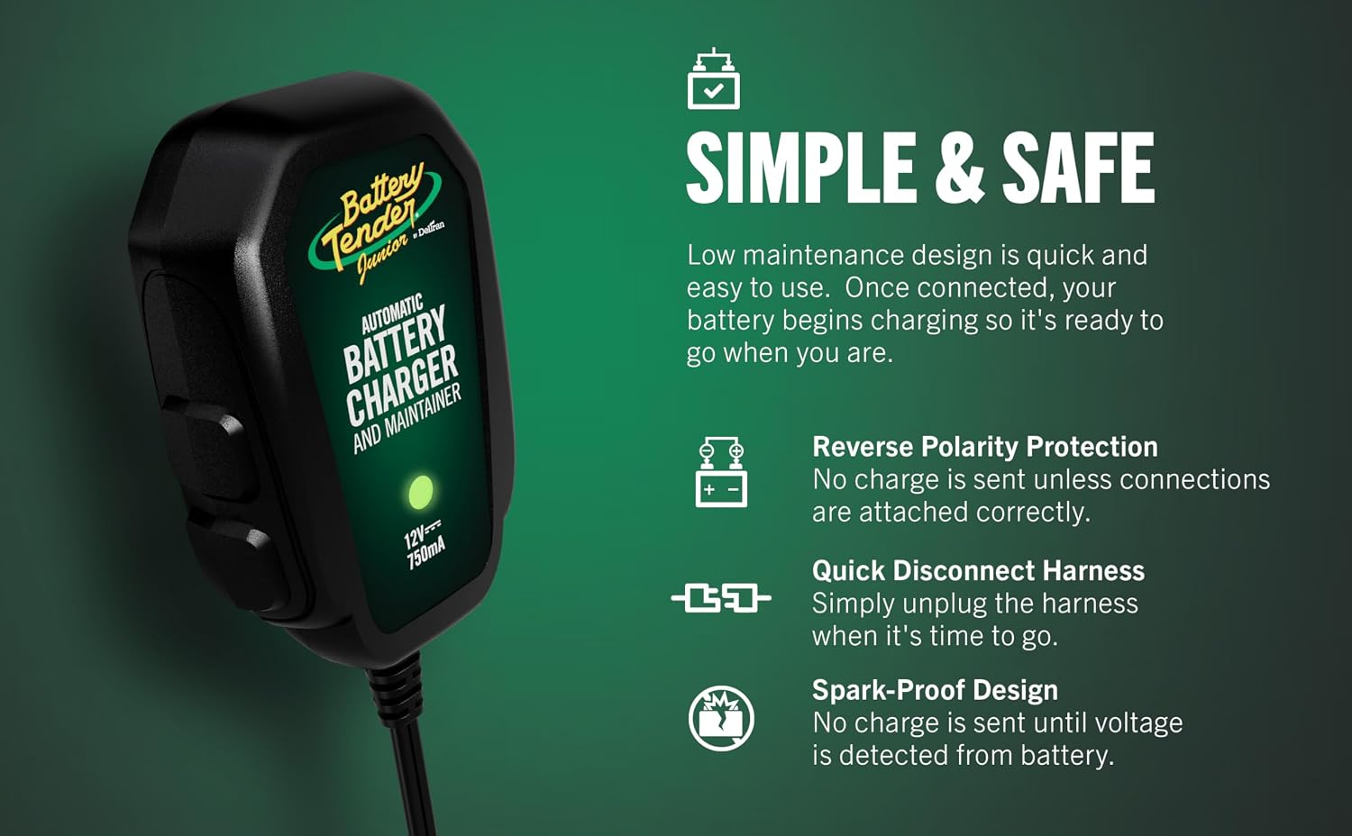 Battery Tender Junior 12V 750mA Charger & Maintainer – 021-012