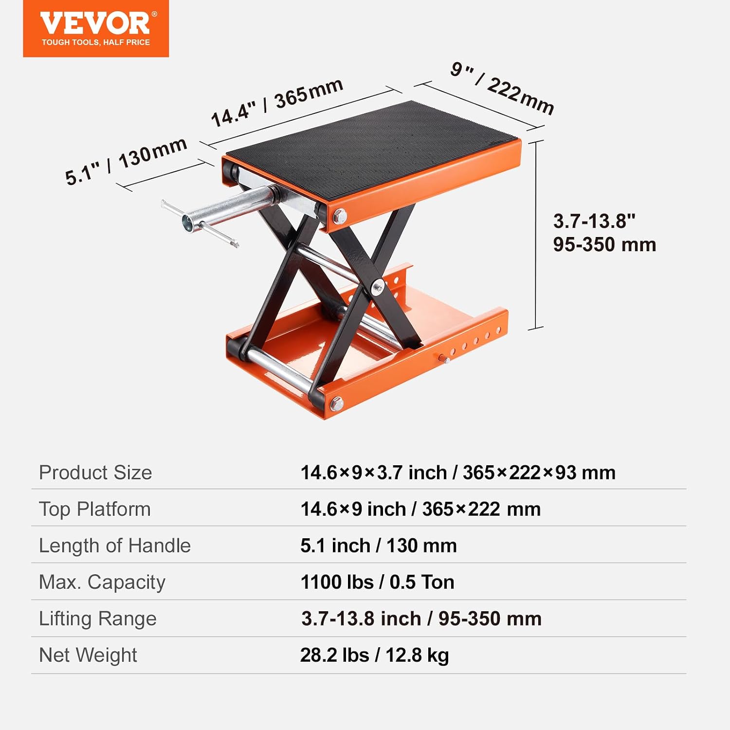 1100 lb Motorcycle Scissor Lift Jack with Safety Pin