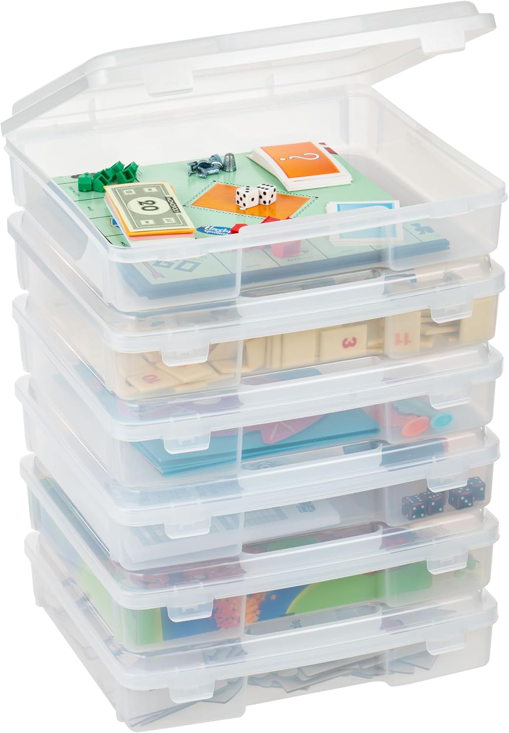 Clear Craft & Board Game Storage Cases with Handles – 6 Pack