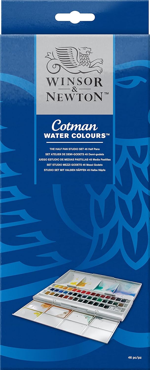 45-Color Half-Pan Watercolor Studio Set with Brush