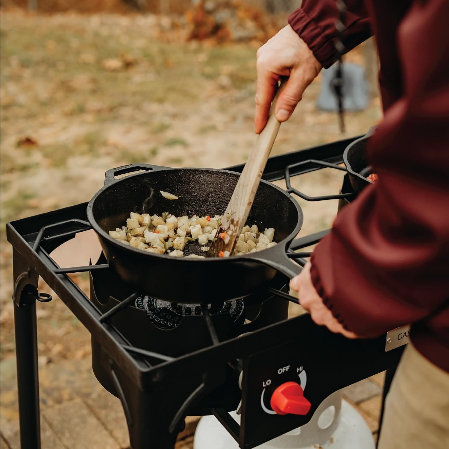 Double Burner Propane Camp Stove with Adjustable Regulator