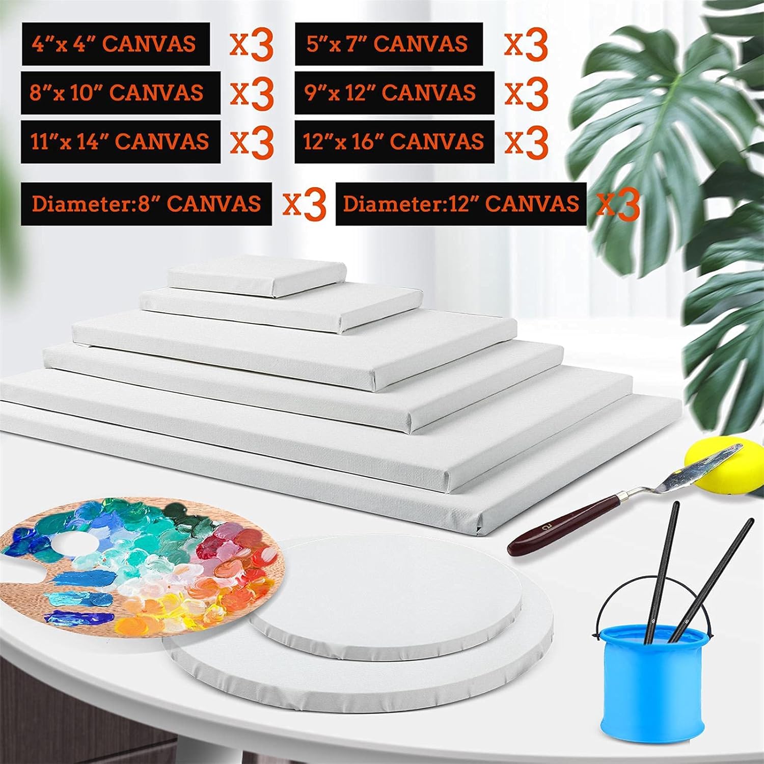24-Piece Assorted Painting Canvas Set – Multiple Sizes & Shapes