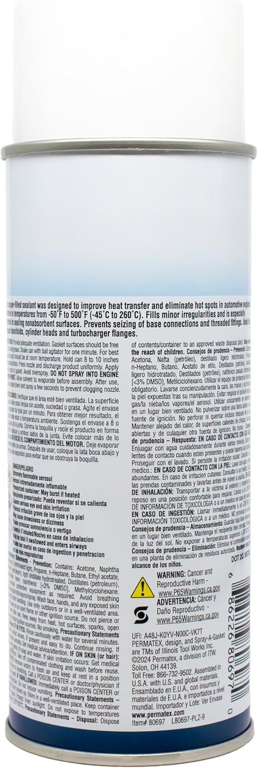 High-Temperature Copper Gasket Adhesive Sealant Spray – 9 oz