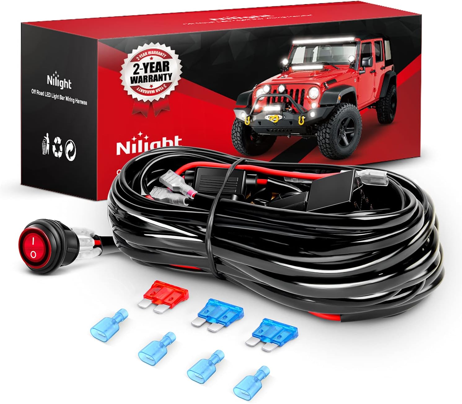 Nilight NI-WA-06 LED Light Bar Wiring Harness Kit – 12V, 2 Leads