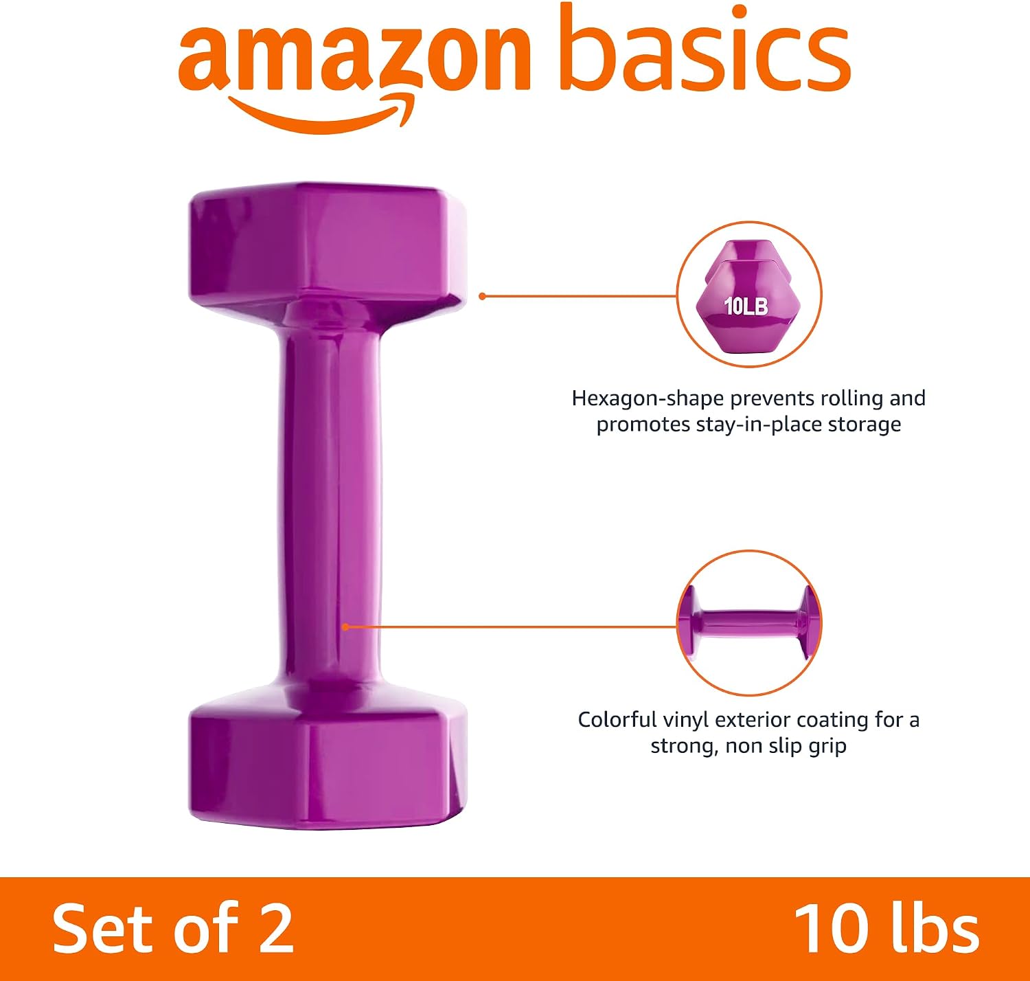 Amazon Basics Vinyl Coated Hex Dumbbell