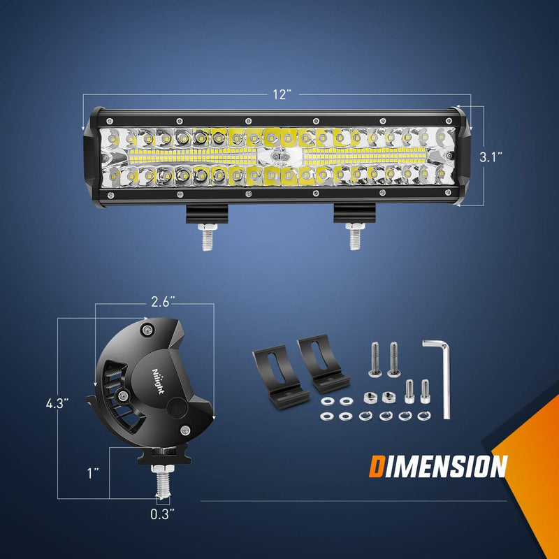 12-Inch 300W Triple-Row LED Light Bar – 30,000 Lumens