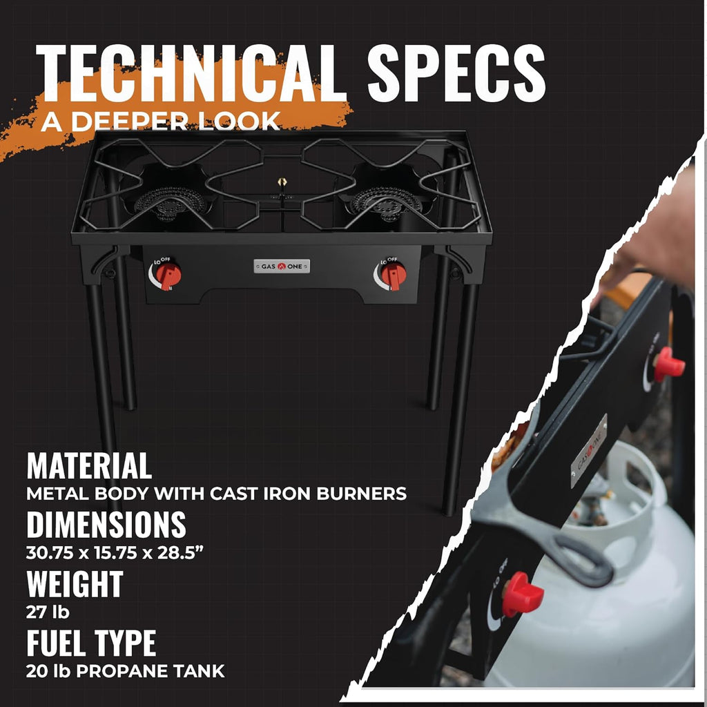 Double Burner Propane Camp Stove with Adjustable Regulator