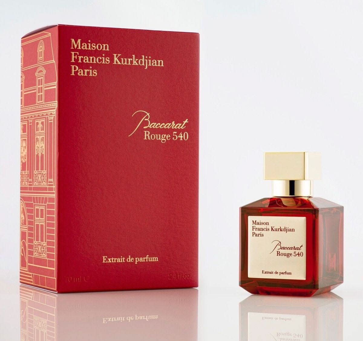 Maison Francis Kurkdjian Baccarat Rouge 540 Extrait de Parfum 70ml 2.4 oz red bottle with gold cap and red box