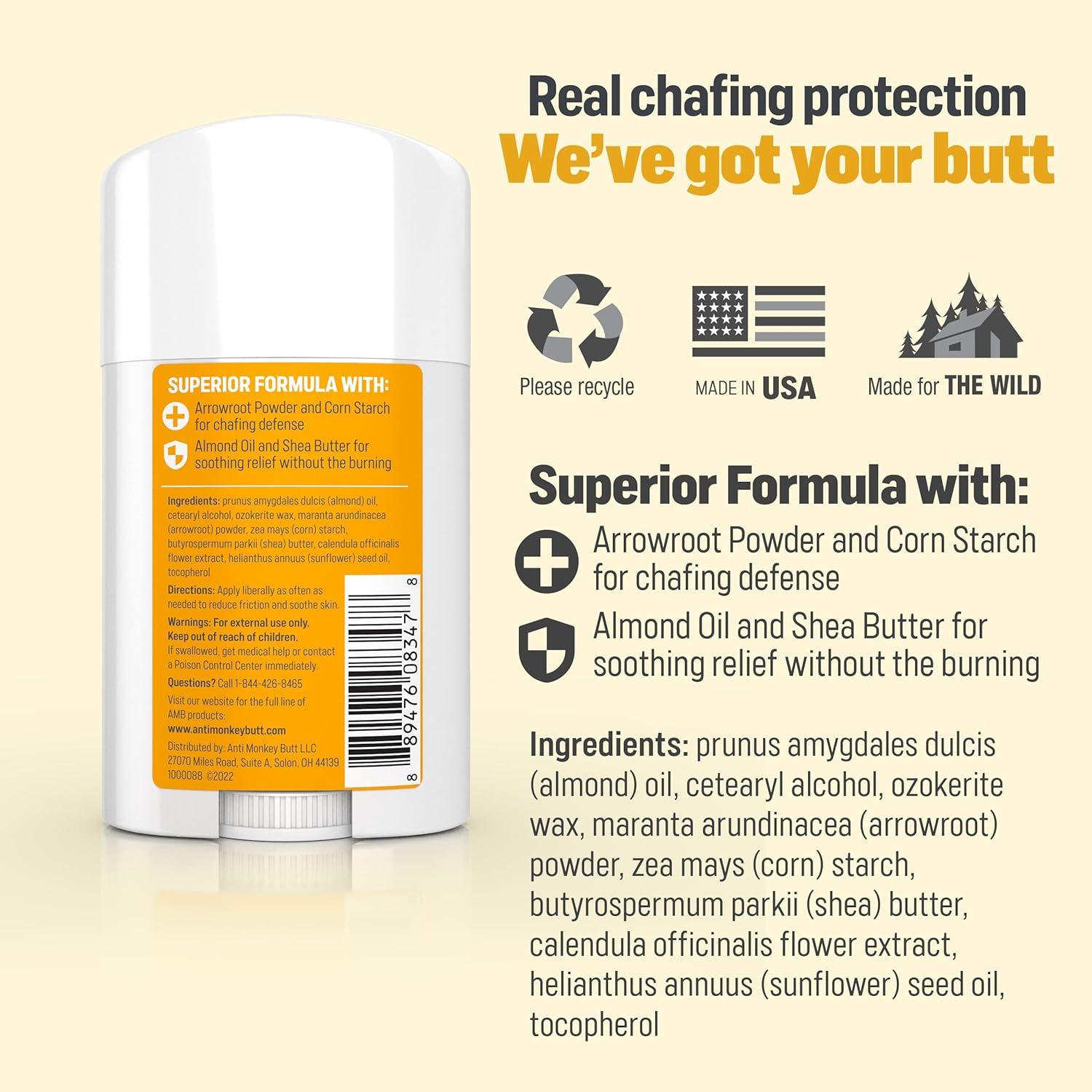 Anti-Chafing Body Glide Stick with Shea Butter & Almond Oil