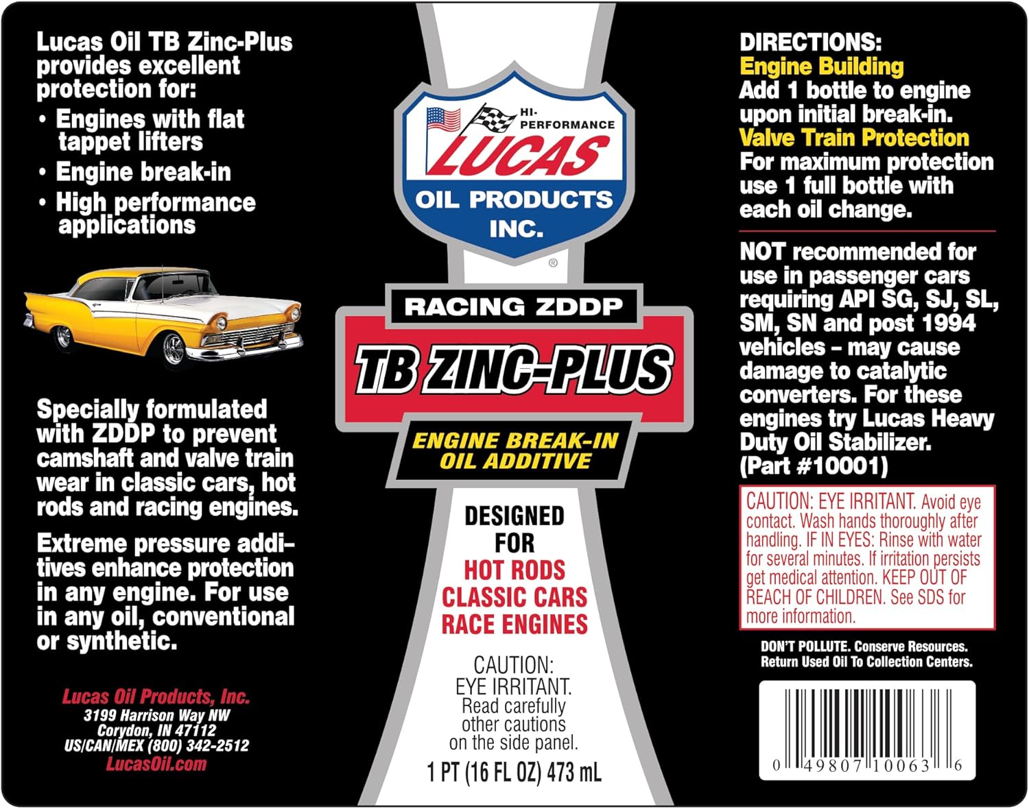 Engine Break-In Oil Additive with Zinc – 16 oz