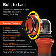 Clear RV Sewer Hose Elbow with 4-in-1 Adapter
