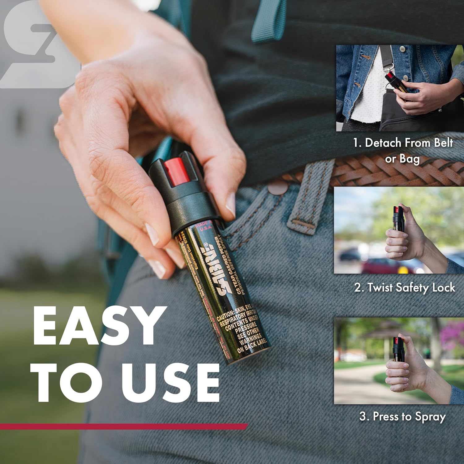 Sabre Compact 3-in-1 Pepper Spray, Tear Gas & UV Marking Dye Defense Spray
