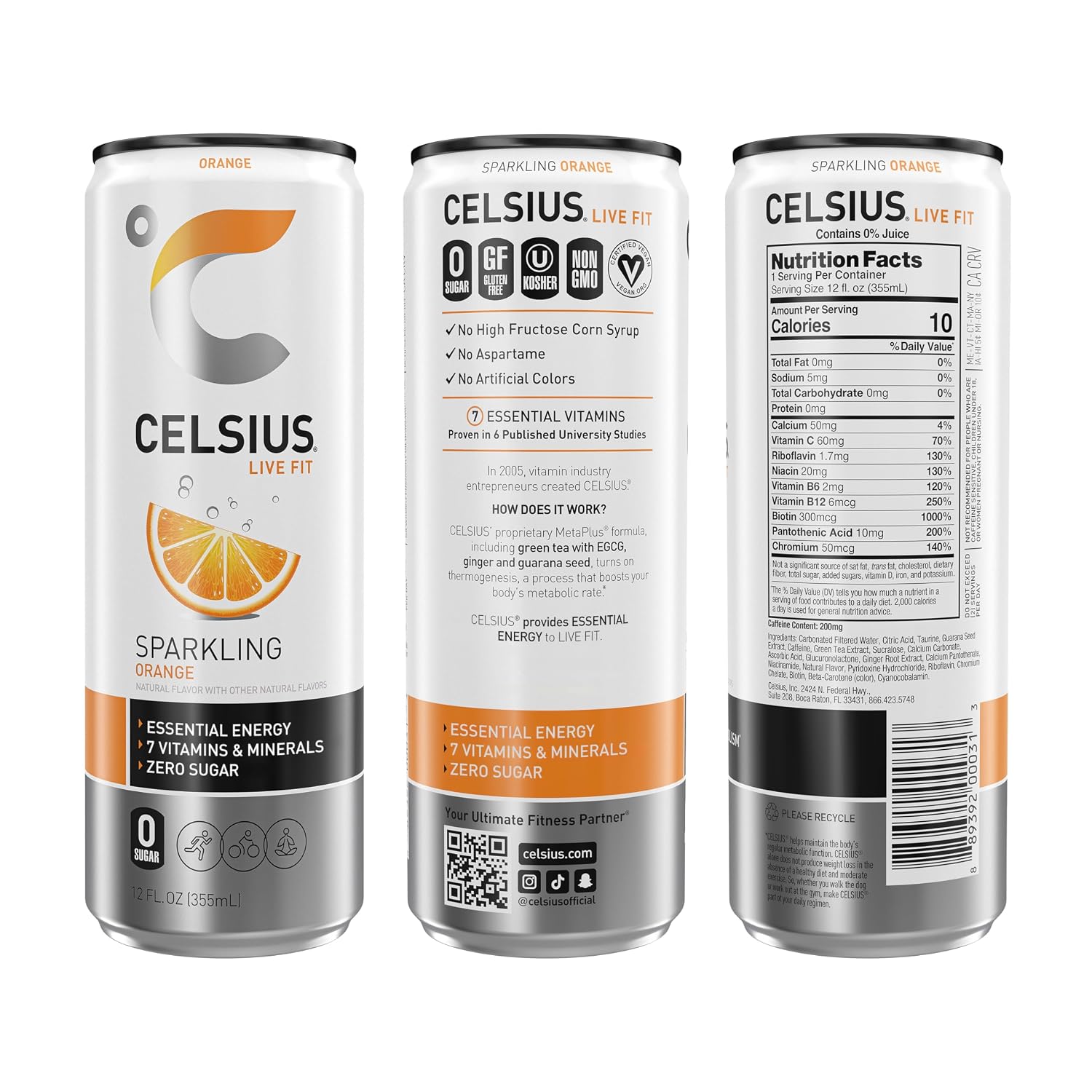 CELSIUS Sparkling Orange Energy Drink, 12-Pack