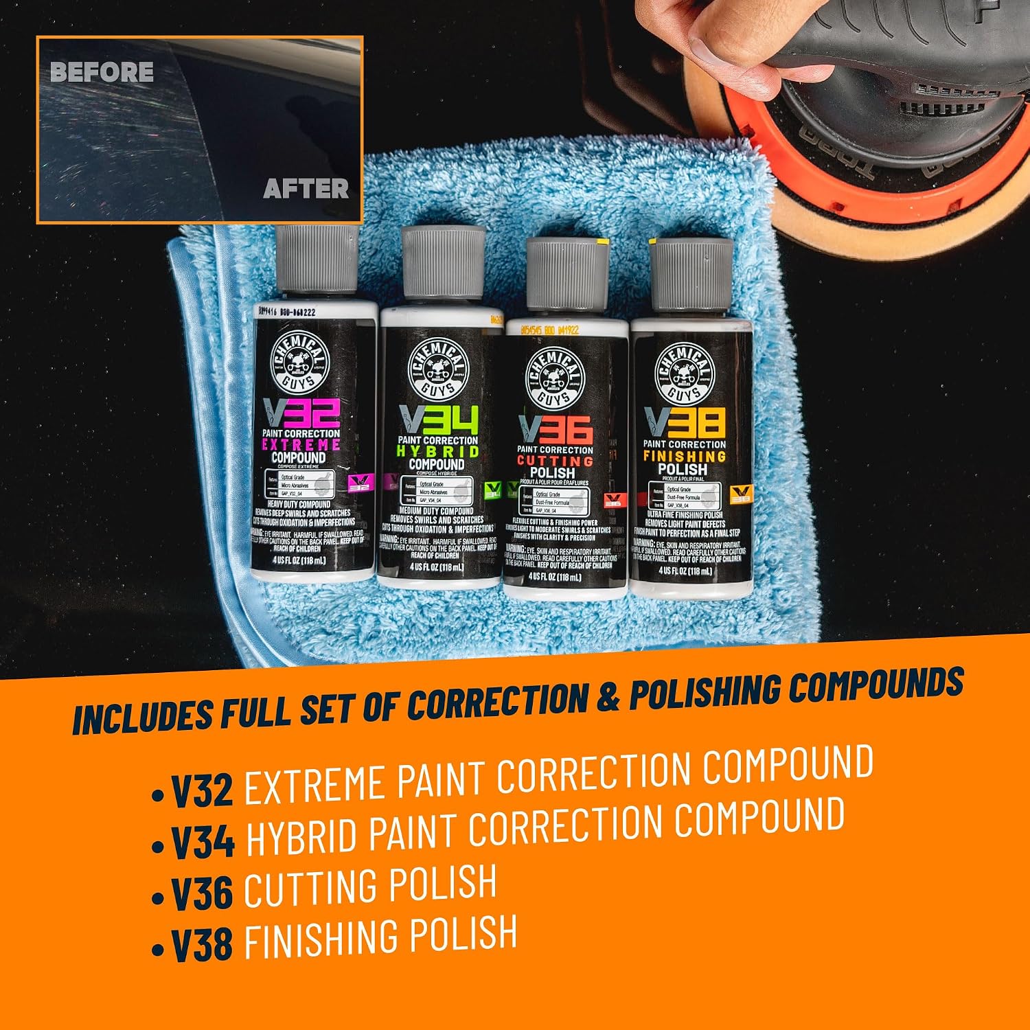 700W Dual-Action Random Orbital Polisher Kit – 9 Piece