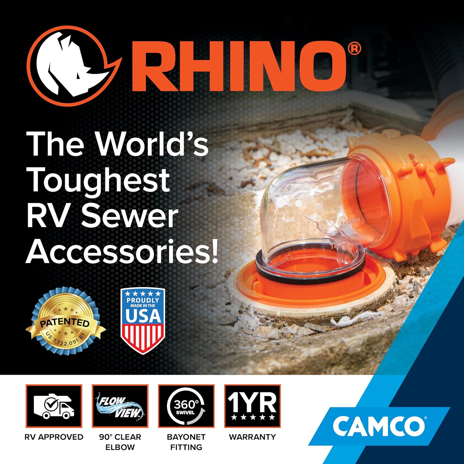 Clear RV Sewer Hose Elbow with 4-in-1 Adapter