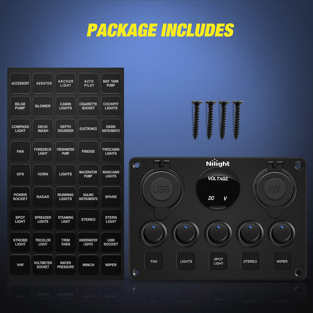 5-Gang Multi-Function Switch Panel with Dual USB Charger