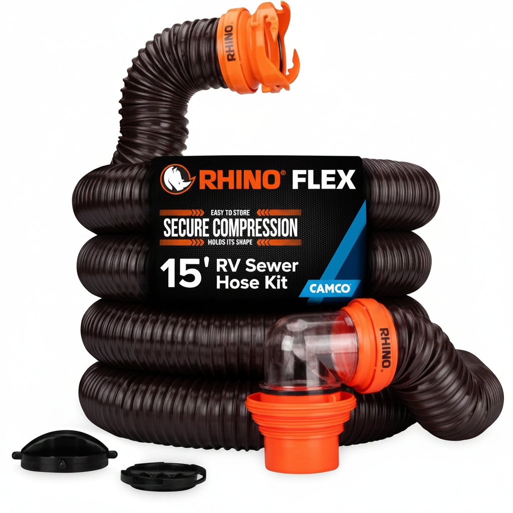 15-Ft Complete RV Sewer Hose Kit with Clear Elbow & Swivel Fittings