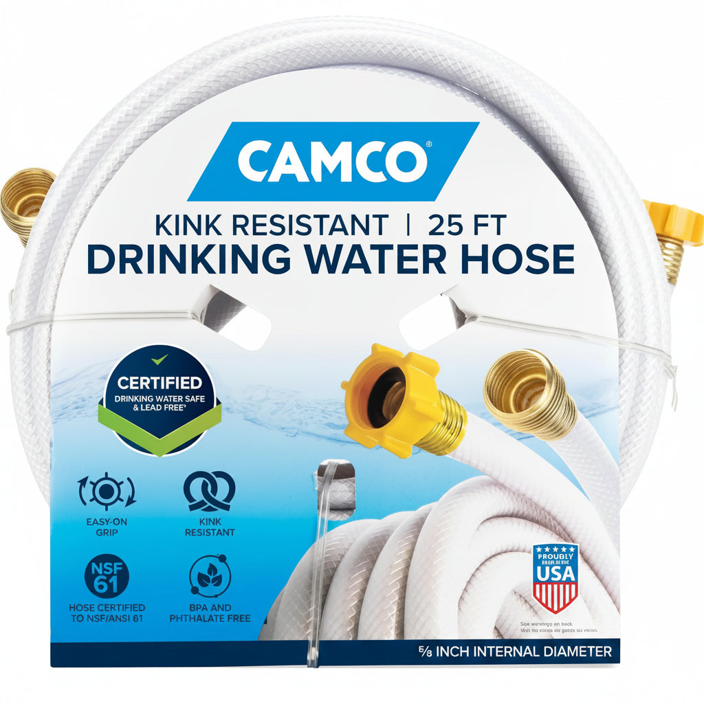 25-Ft RV Drinking Water Hose – 5/8” Reinforced PVC