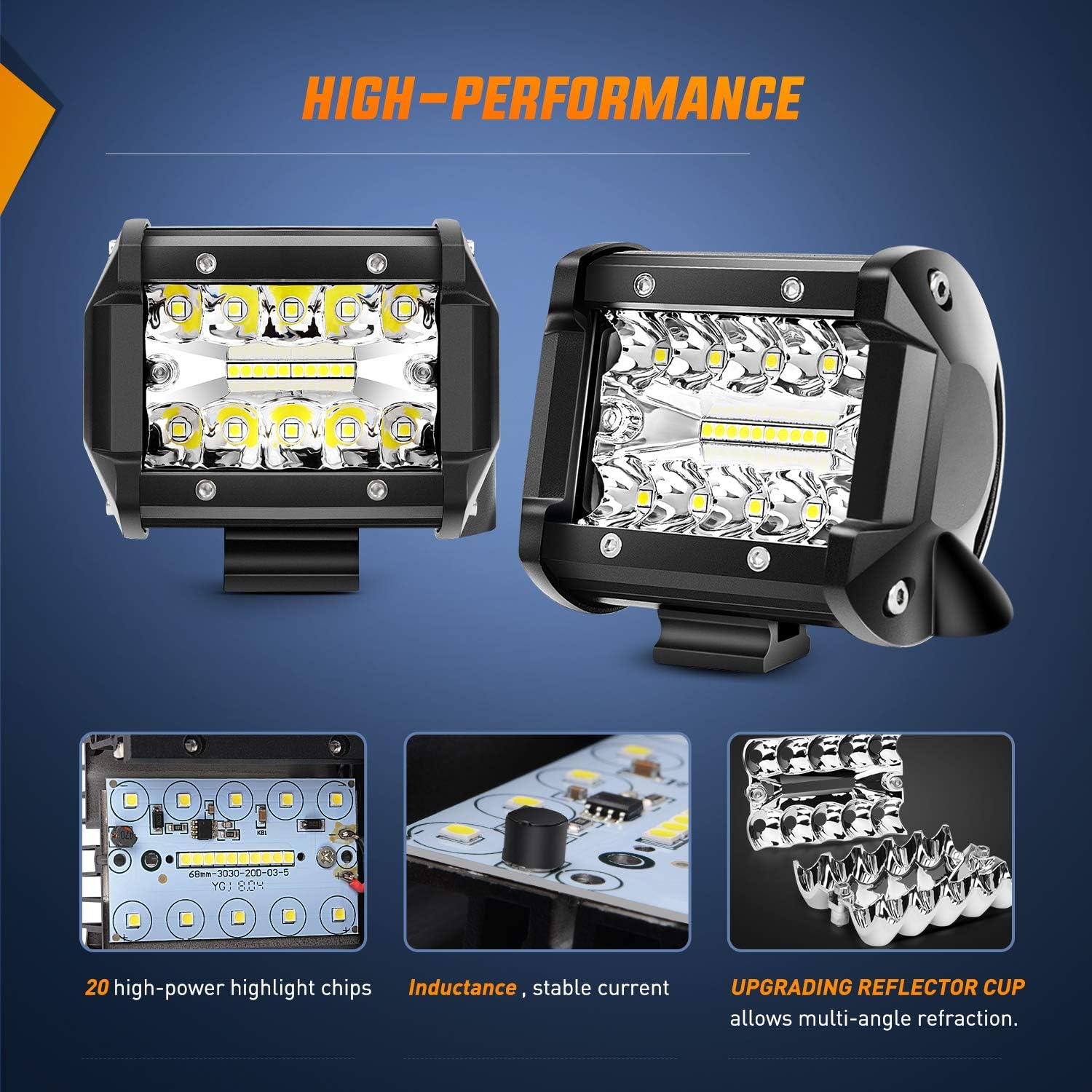 4-Inch 60W LED Work Light Pods with Wiring Harness – 2 Pack