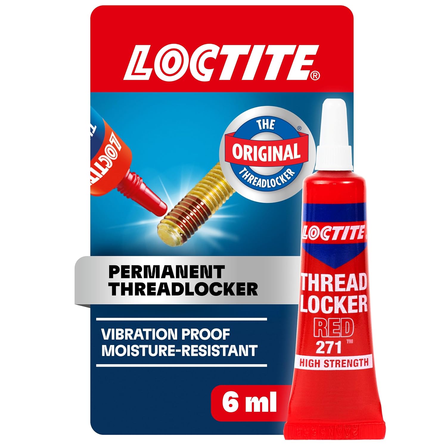 Loctite Threadlocker Red 271 – High-Strength Permanent Threadlocker, 6 mL
