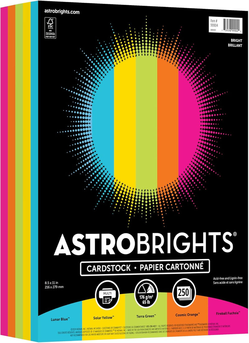 Bright Assorted Color Cardstock – 8.5 x 11, 250 Sheets