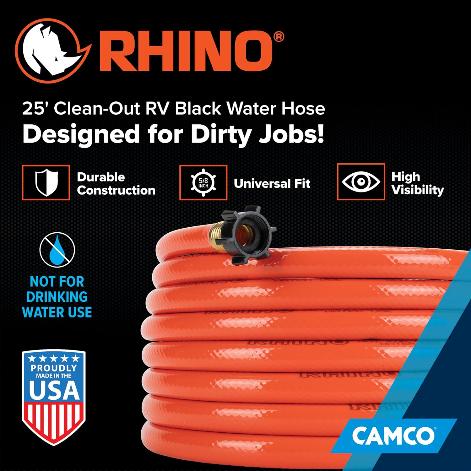 Camco Rhino 25-Ft RV Black Water Clean-Out Hose – 5/8"