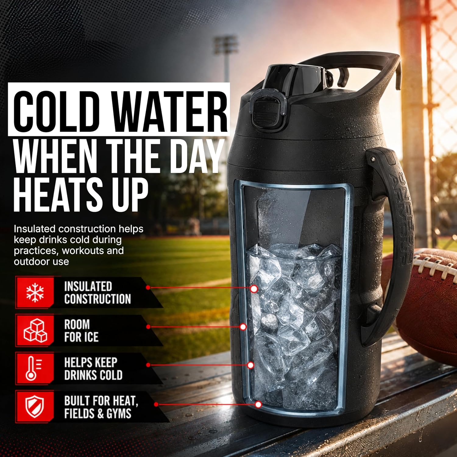 Insulated Half Gallon Sports Water Jug with Handle – 64 oz