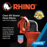 Clear RV Sewer Hose Elbow with 4-in-1 Adapter