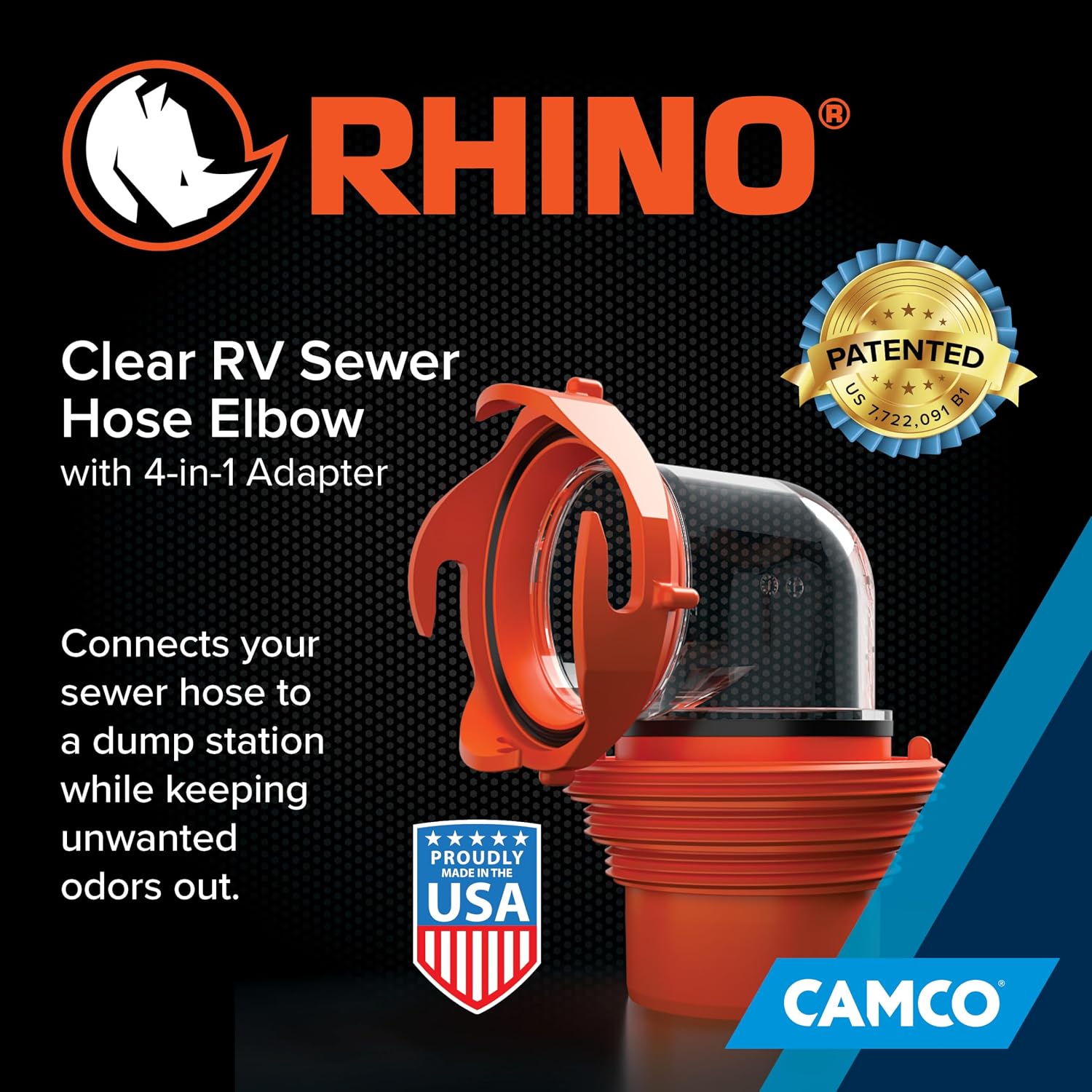 Clear RV Sewer Hose Elbow with 4-in-1 Adapter