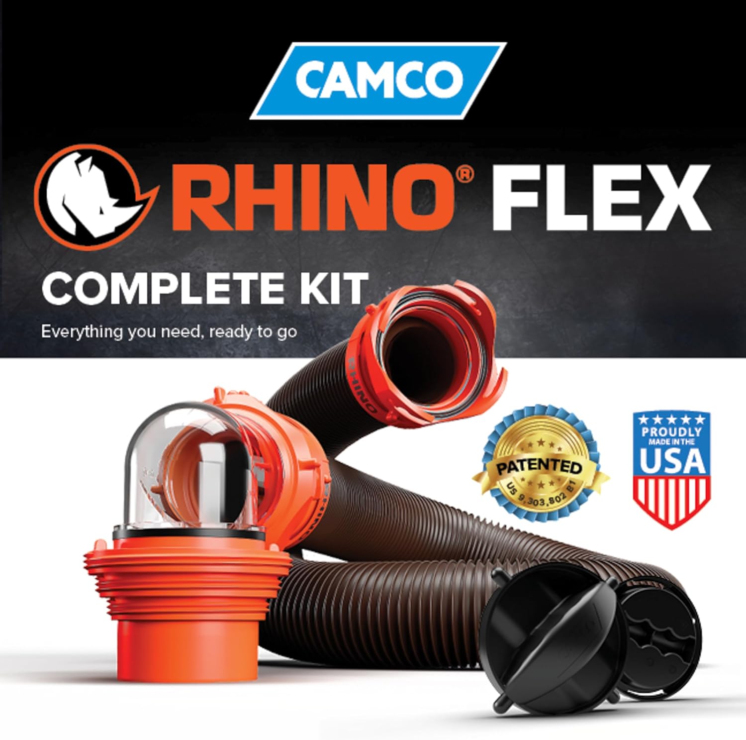 15-Ft Complete RV Sewer Hose Kit with Clear Elbow & Swivel Fittings