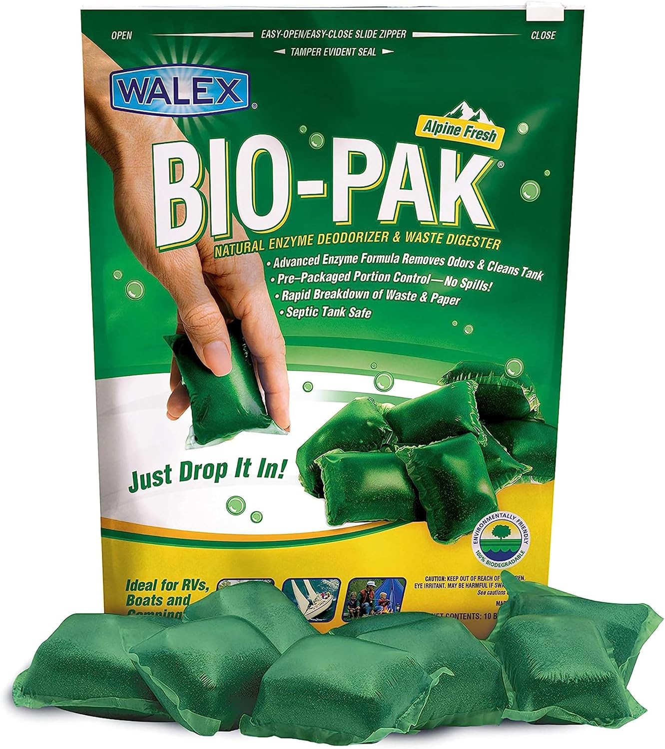 Walex Bio-Pak Black Holding Tank Deodorizer Drop-Ins – Alpine Fresh, 10-Pack