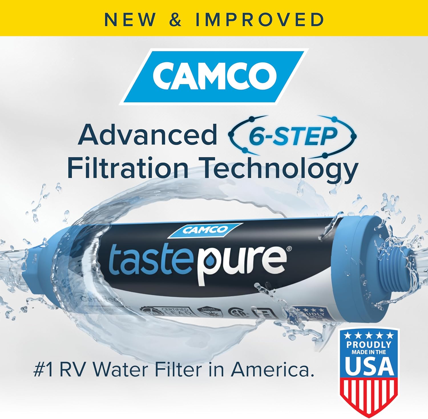 Camco TastePURE RV Water Filter – 2-Pack, 6-Step GAC & KDF Filtration