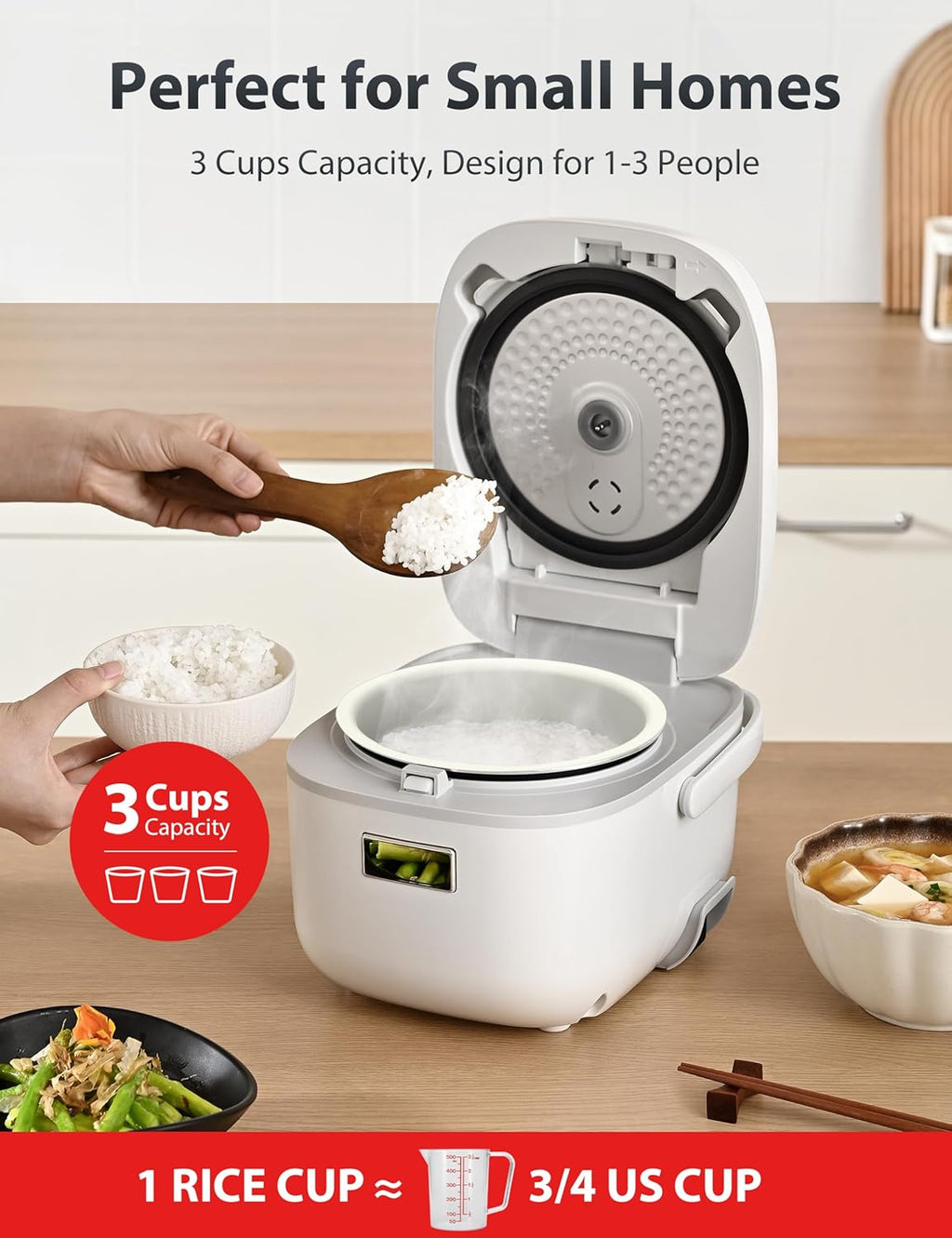 3-Cup Mini Rice Cooker & Steamer