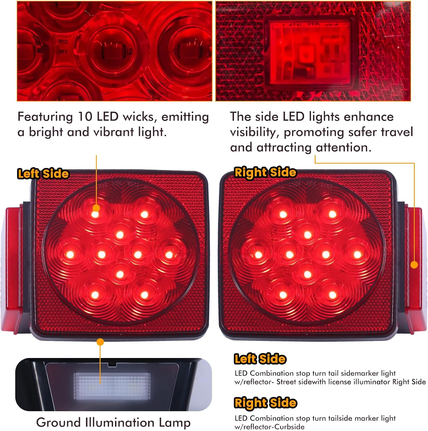 12V LED Waterproof Submersible Trailer Light Kit