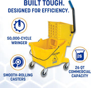 26 Qt Commercial Mop Bucket with Side Wringer, Yellow