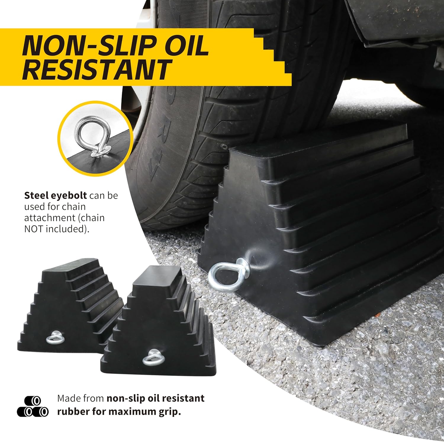 MaxxHaul Rubber Wheel Chocks – Heavy-Duty 2-Pack, 10" x 8" x 6"