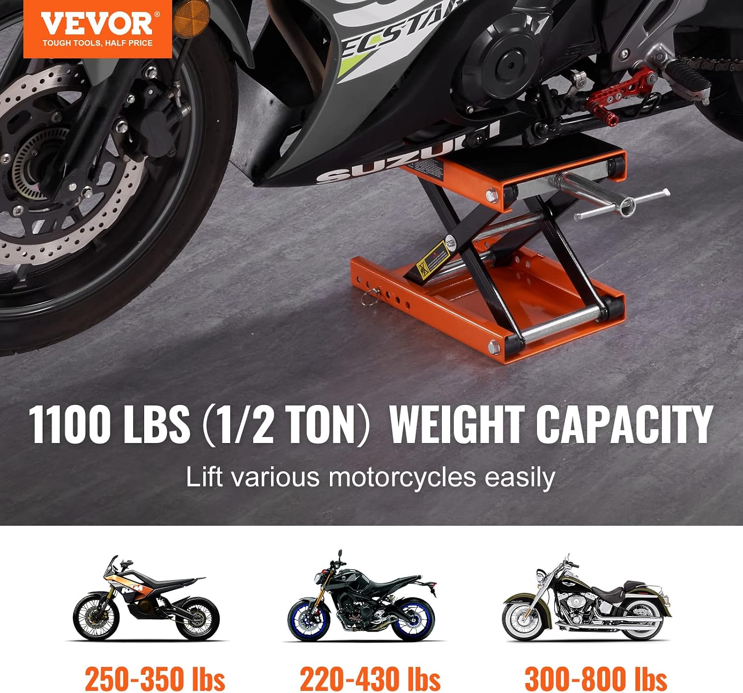 1100 lb Motorcycle Scissor Lift Jack with Safety Pin