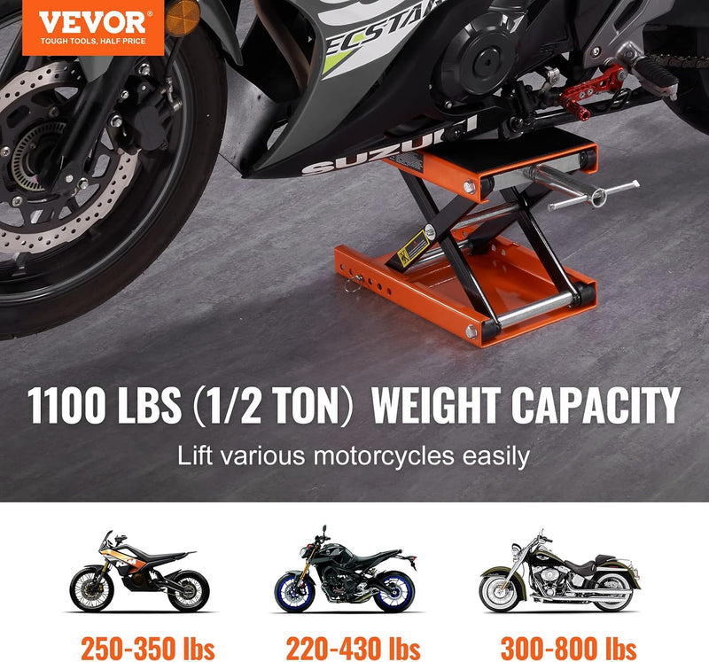 1100 lb Motorcycle Scissor Lift Jack with Safety Pin