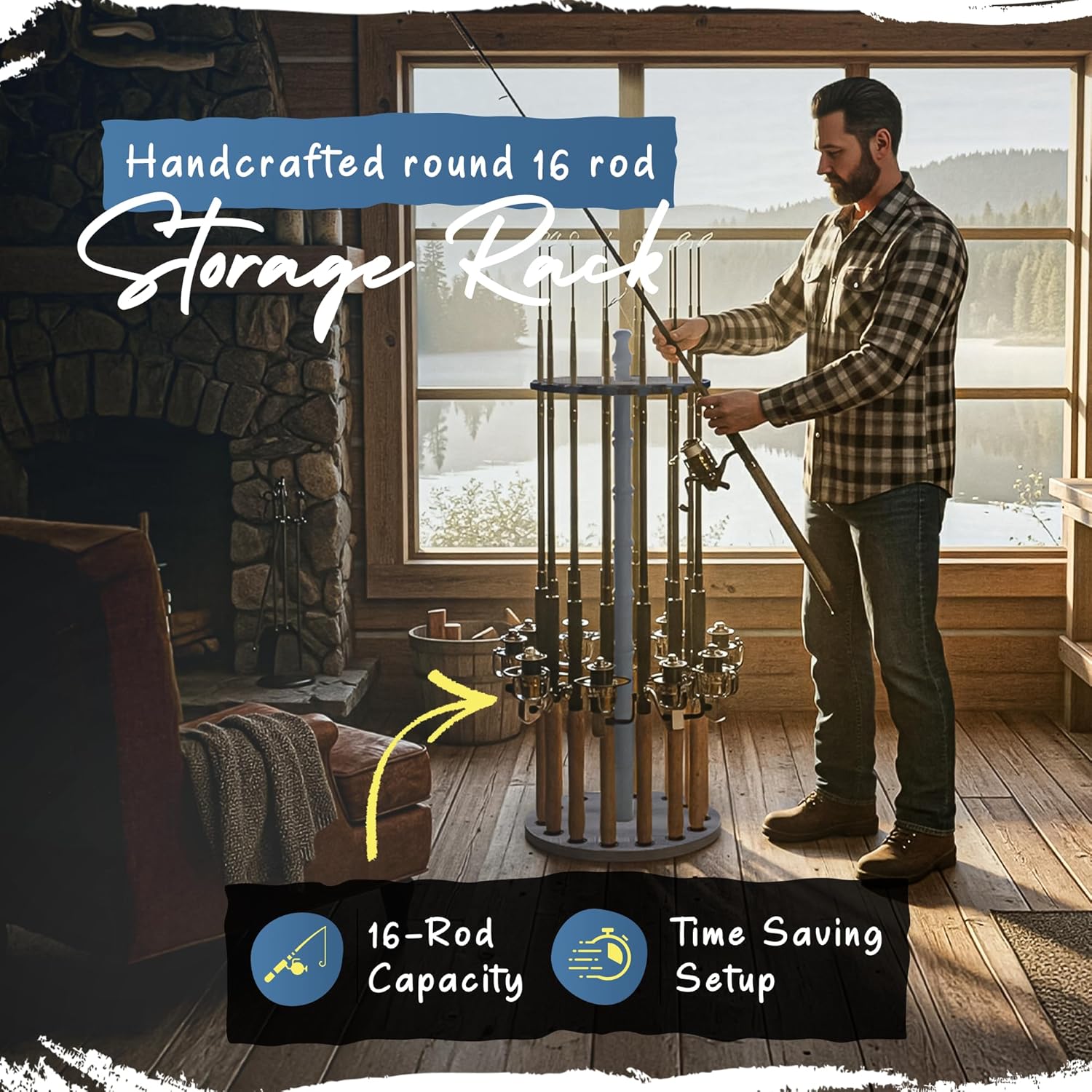 16-Rod Fishing Rod Storage Rack