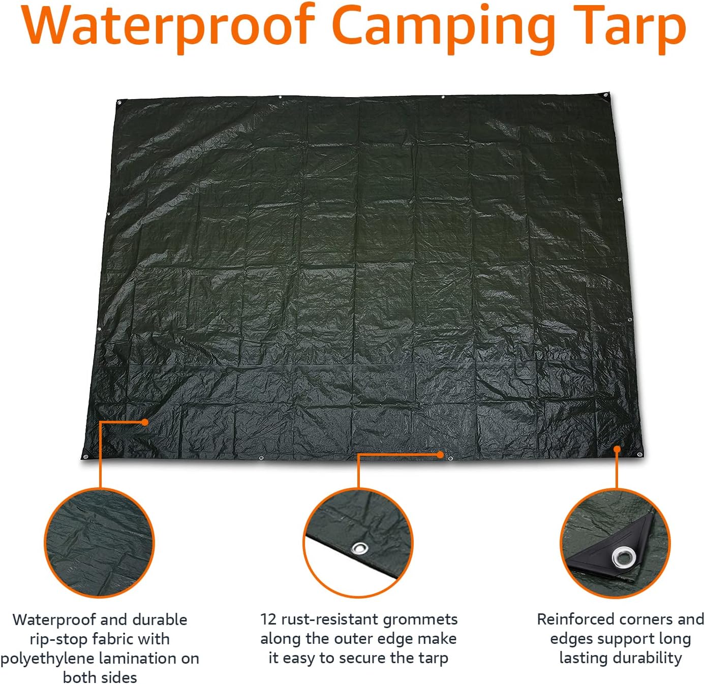 Waterproof Multipurpose Camping Tarp – 7.5 x 9.5 ft
