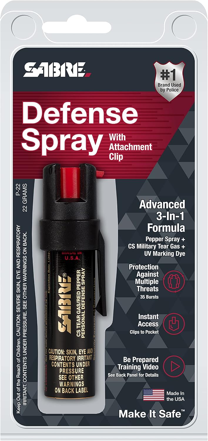 Sabre Compact 3-in-1 Pepper Spray, Tear Gas & UV Marking Dye Defense Spray