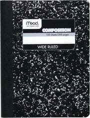 Mead Wide Ruled Composition Notebook, Black Marble, 100 Sheets
