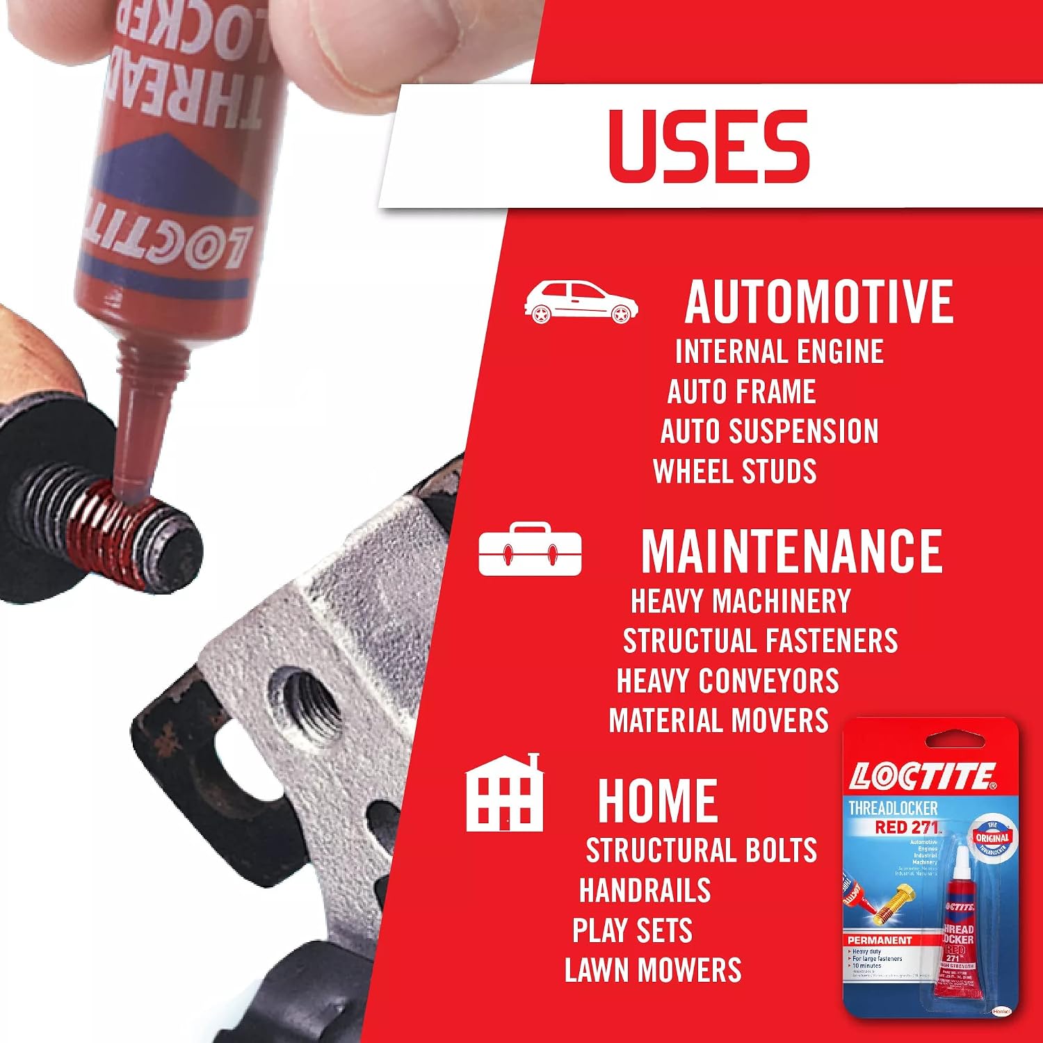 Loctite Threadlocker Red 271 – High-Strength Permanent Threadlocker, 6 mL