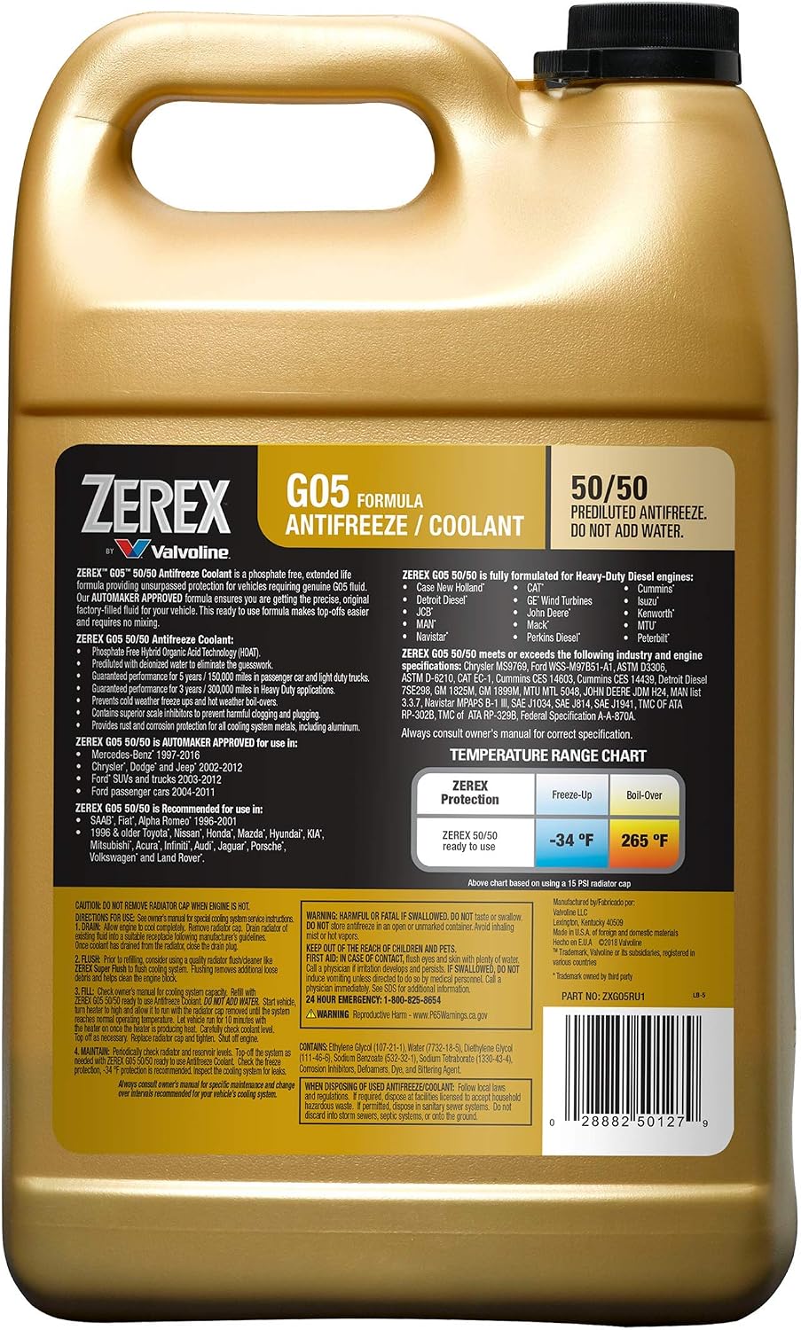 Zerex G05 50/50 Ready-to-Use Antifreeze Coolant – 1 Gallon