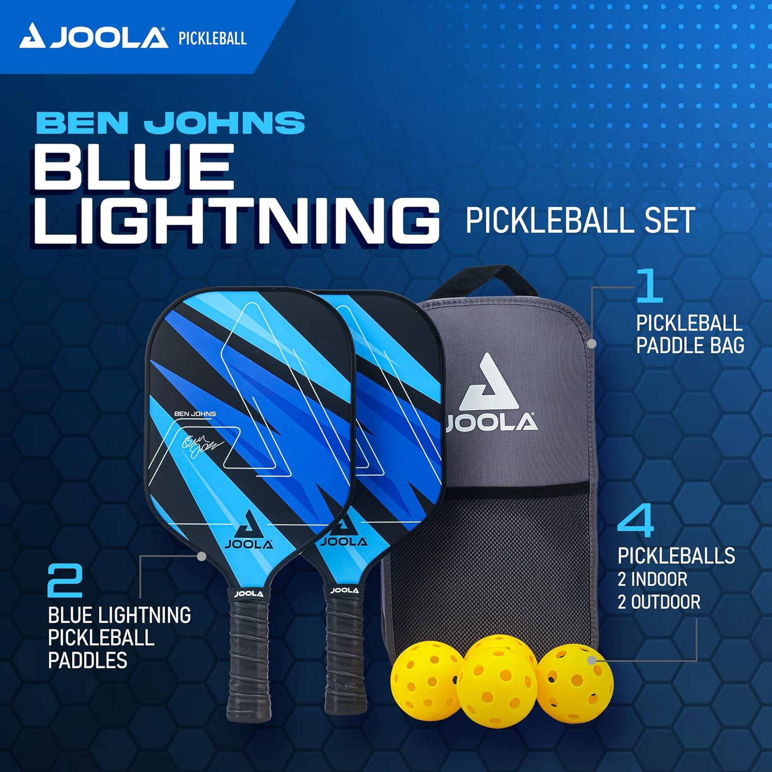Fiberglass Pickleball Paddle Set with Balls & Carry Bag