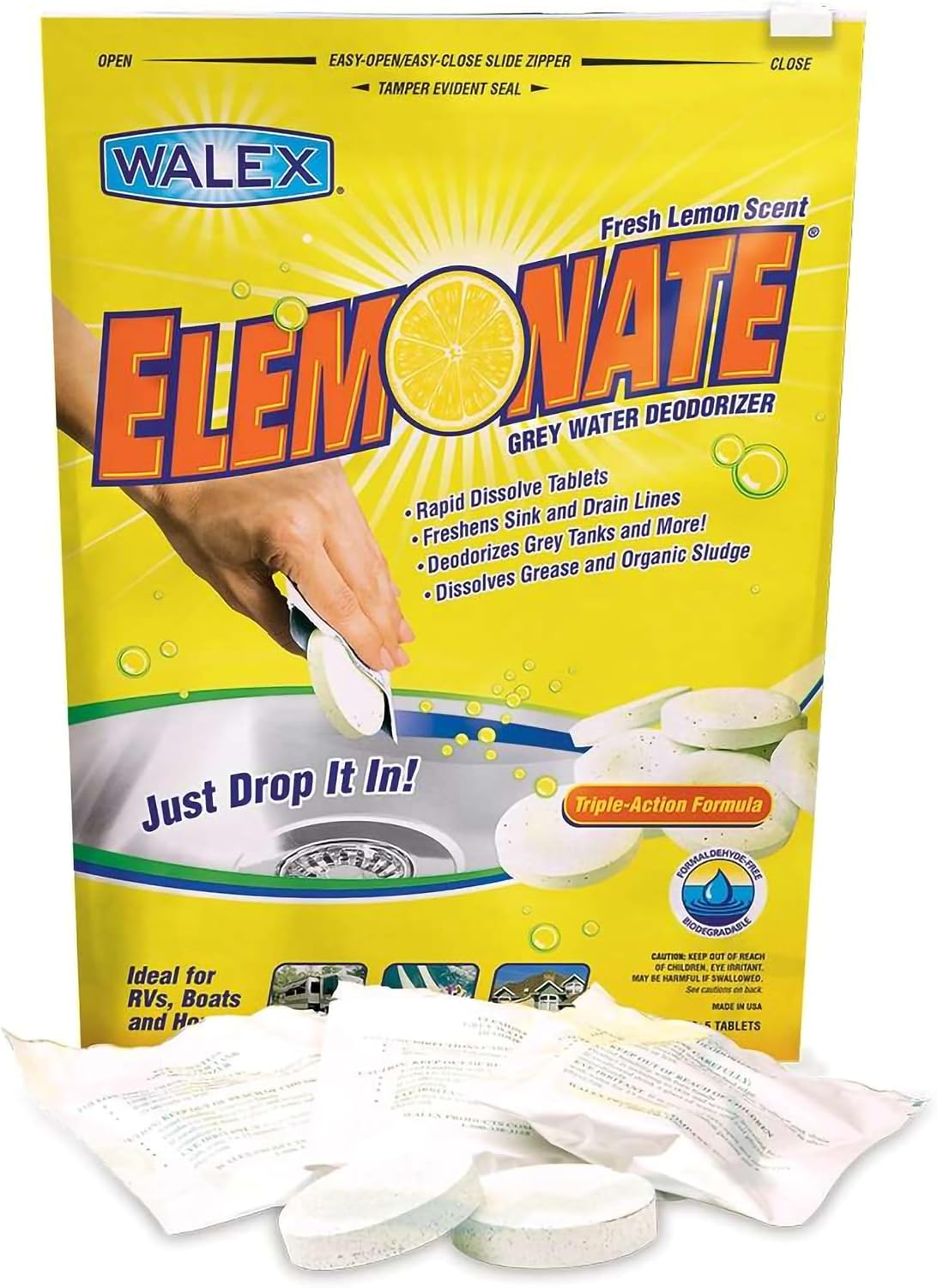 Fresh Lemon RV Grey Water Tank Deodorizer Tablets – 5 Pack