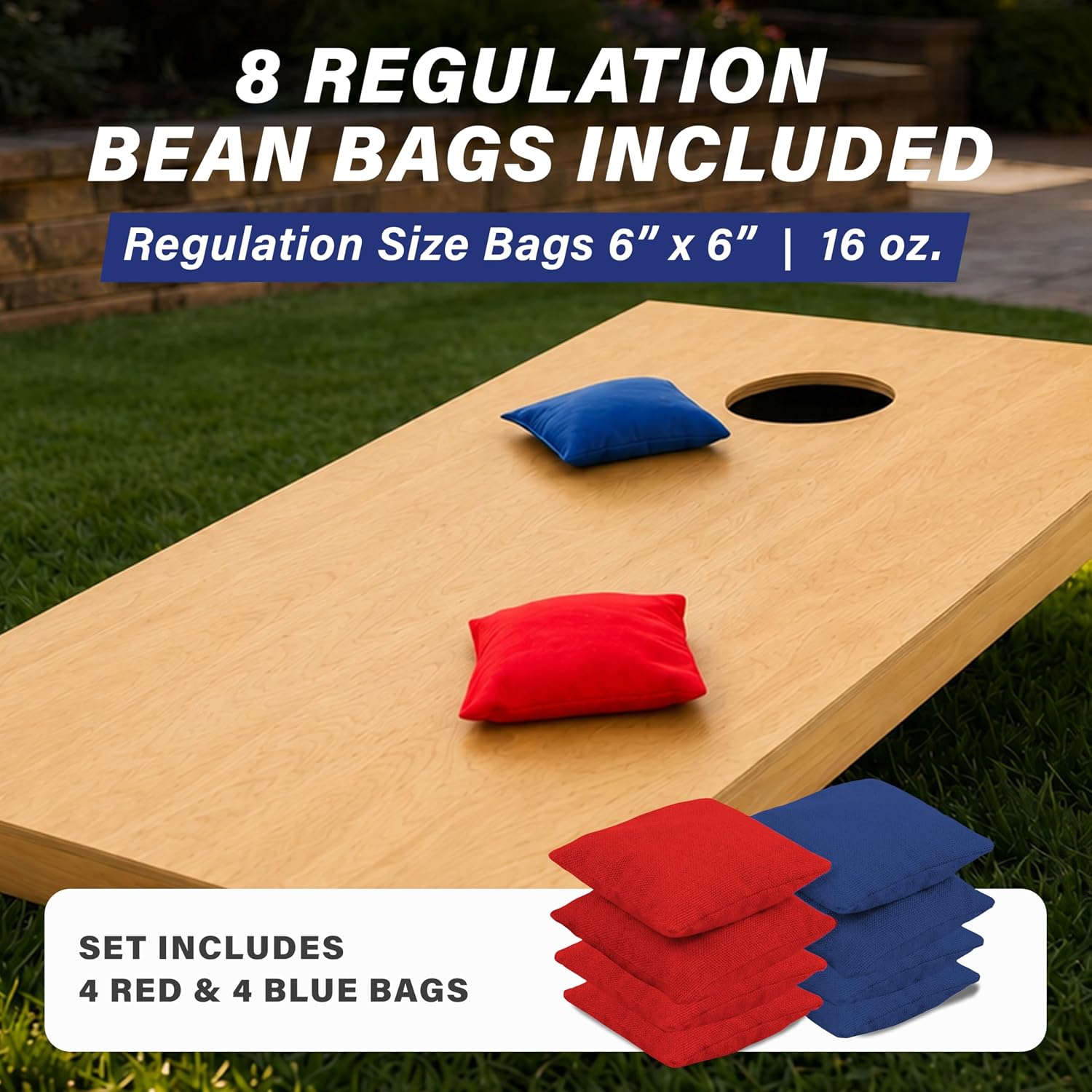 Solid Wood Cornhole Game Set with 8 Toss Bags